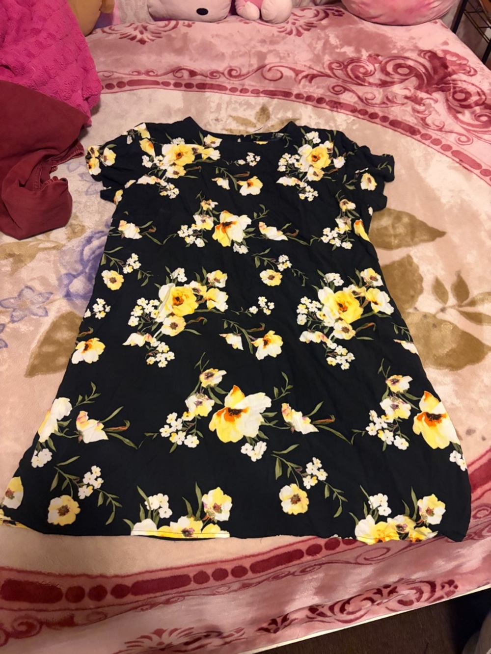 Bozzolo Black Dress with Yellow Floral Print